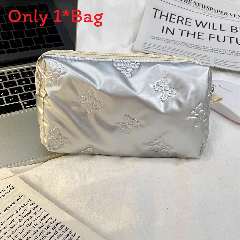 Trendy Heart Pattern Cosmetic Pouch With Butterfly Bow Design For Womens Travel Accessories