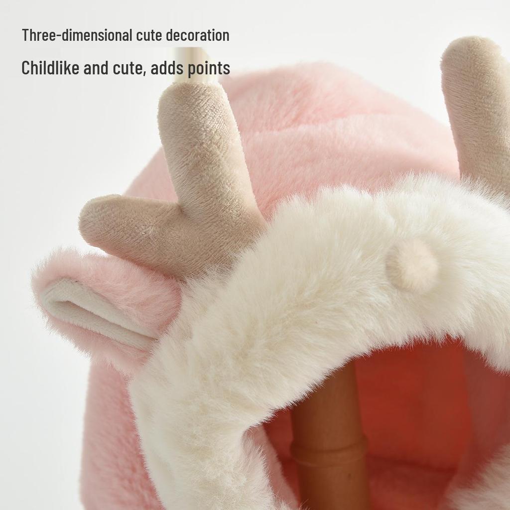 Children's Plush Antler Hat & Scarf Set: Windproof, Thickened Ear Protection for Outdoor Cycling