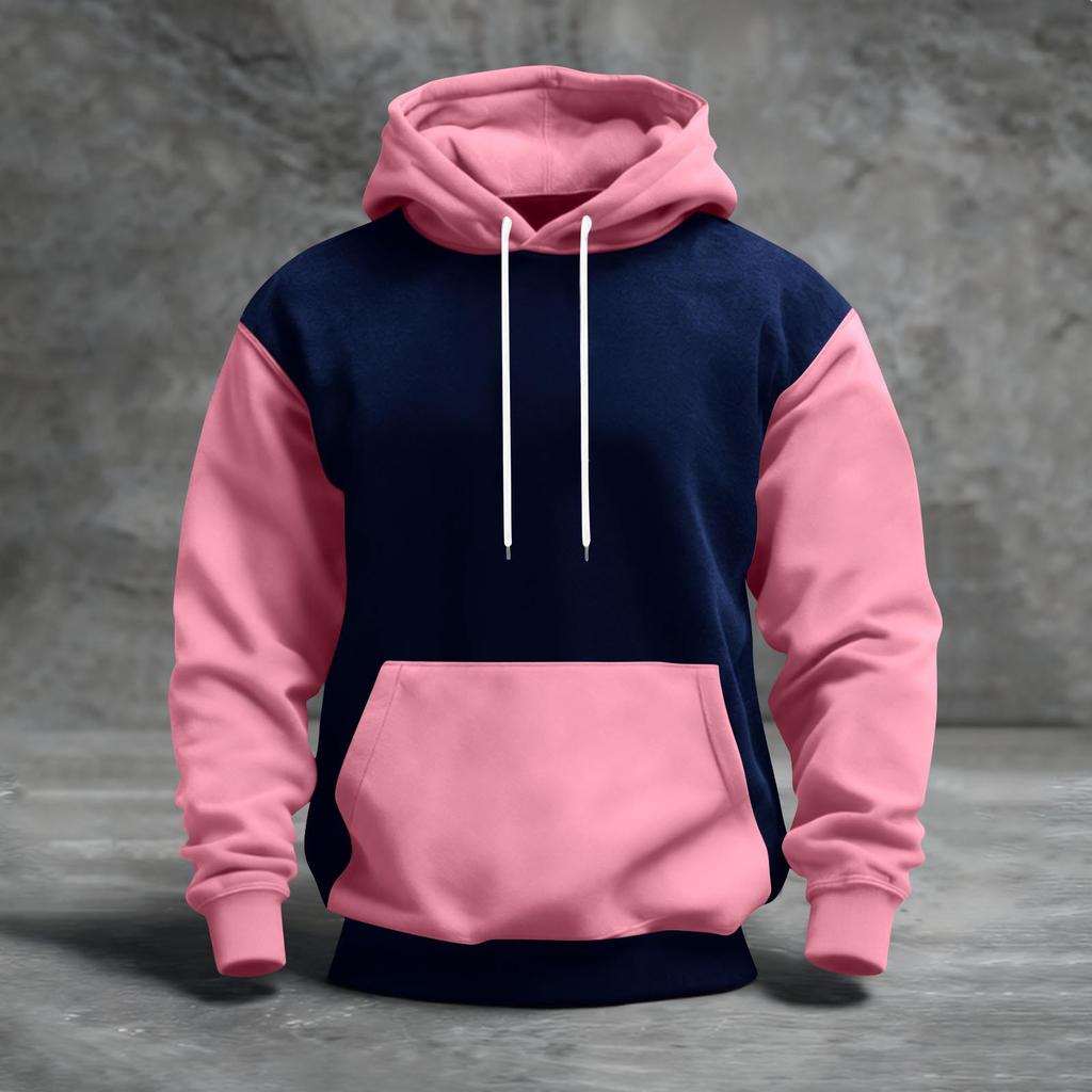 Sudadera con capucha para hombre con bloques de color, con bolsillos, casual y cómoda