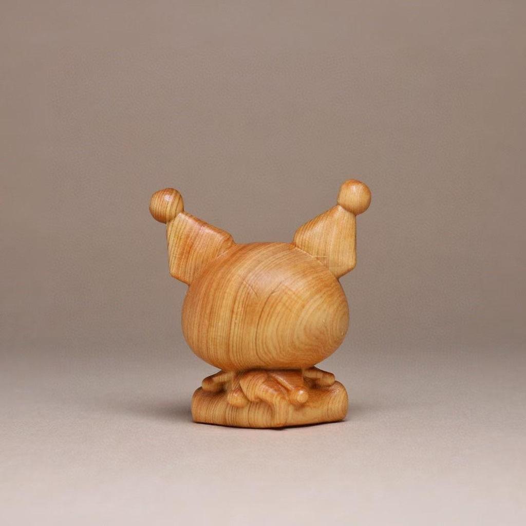 Taihang Cliff Cypress Kuromi Carved Ornament: Solid Wood Cartoon Plaything