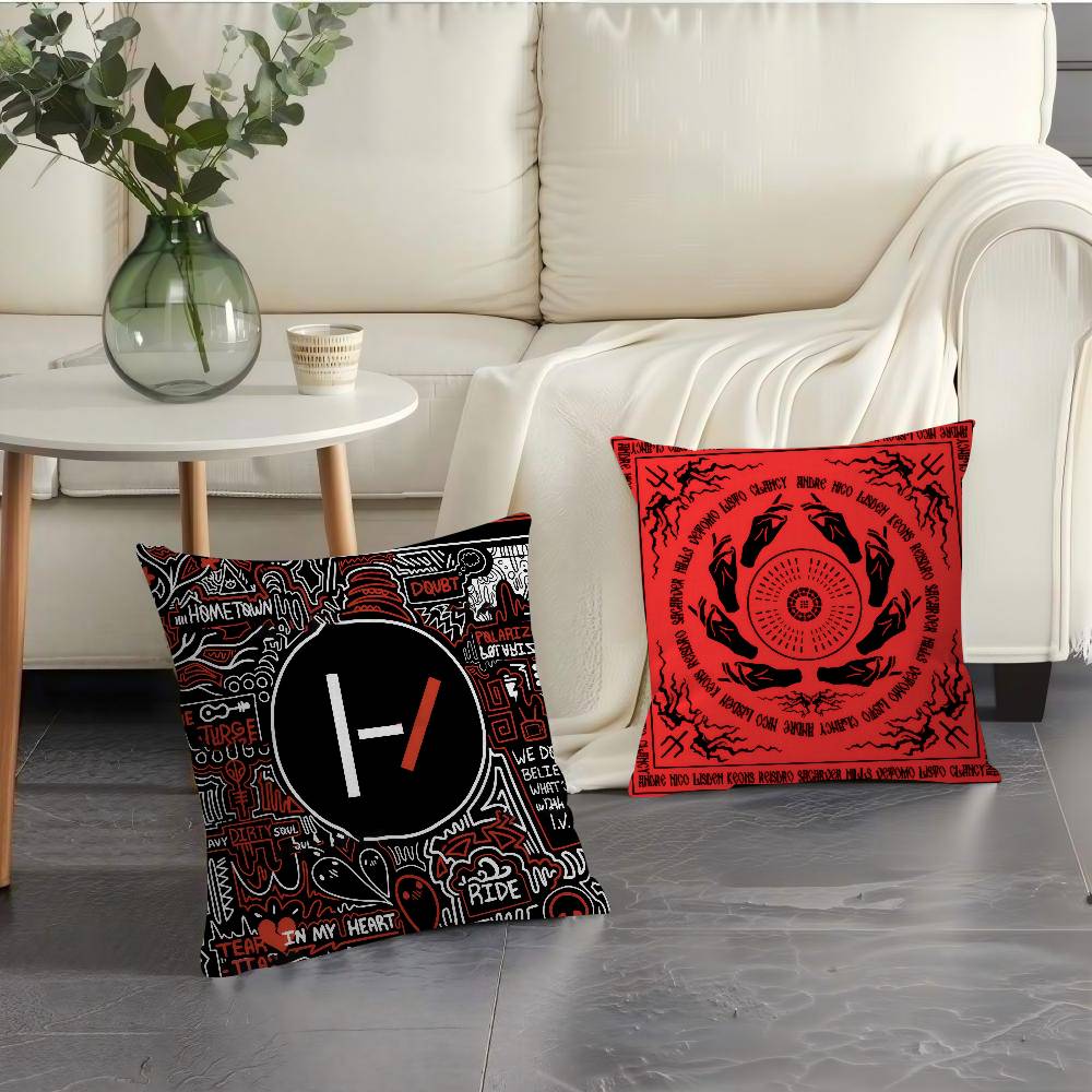 Populaire T-Twenty One Pilot Band Dubbelzijdig Bedrukt Kussenhoes Korte Pluche Geschikt voor Woonkamers Banken Sierkussenhoes