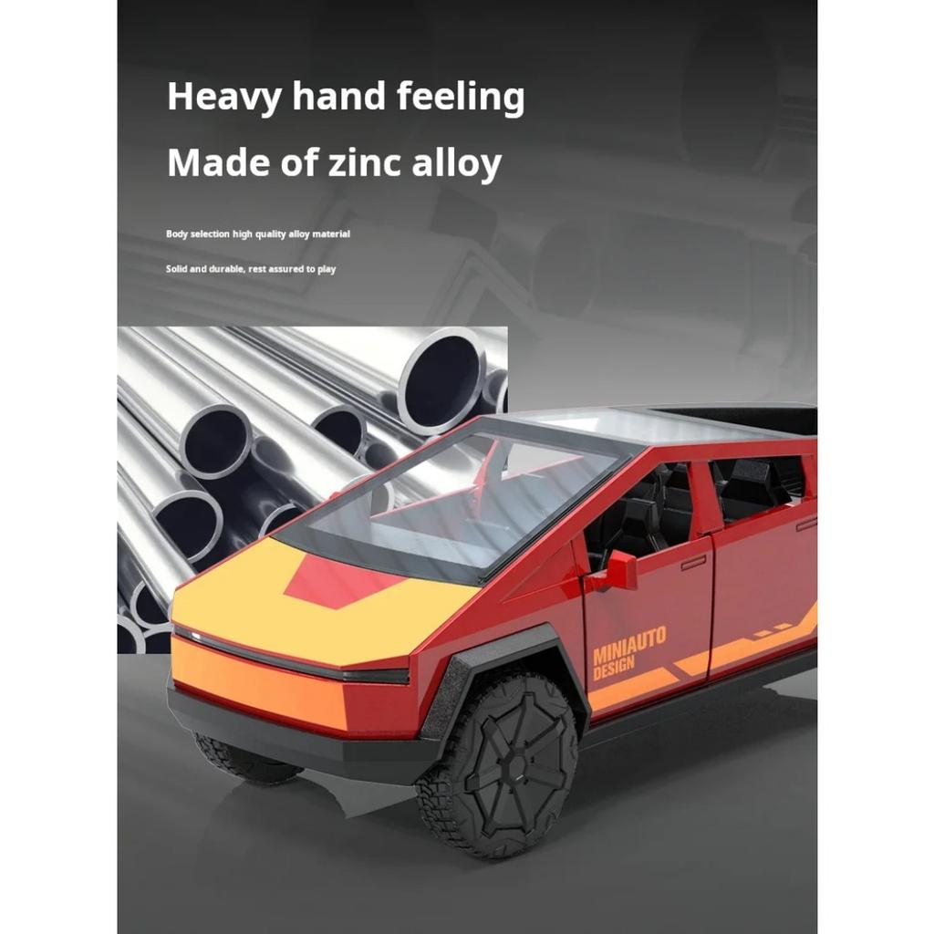 Maßstab 1/32 Tesla Pickup Truck Legierungsmodell Kinderauto Spielzeug Rückzug Sound Licht Zweitürer Auto Druckguss Spielzeug Festivalgeschenk