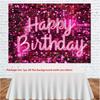 2D Pink Sequin Neon Happy Birthday Backdrop Banner Photography Background for Party Decor