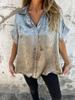 2026 European Summer Casual Loose Lapel Shirt for Women - Hot Stamping Short Sleeve Design