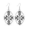 Fashion Vintage Tibetan Silver Carving Round Geometric Flower Drop Earrings Woman Retro Ethnic Boho Long Dangle Female Earrings