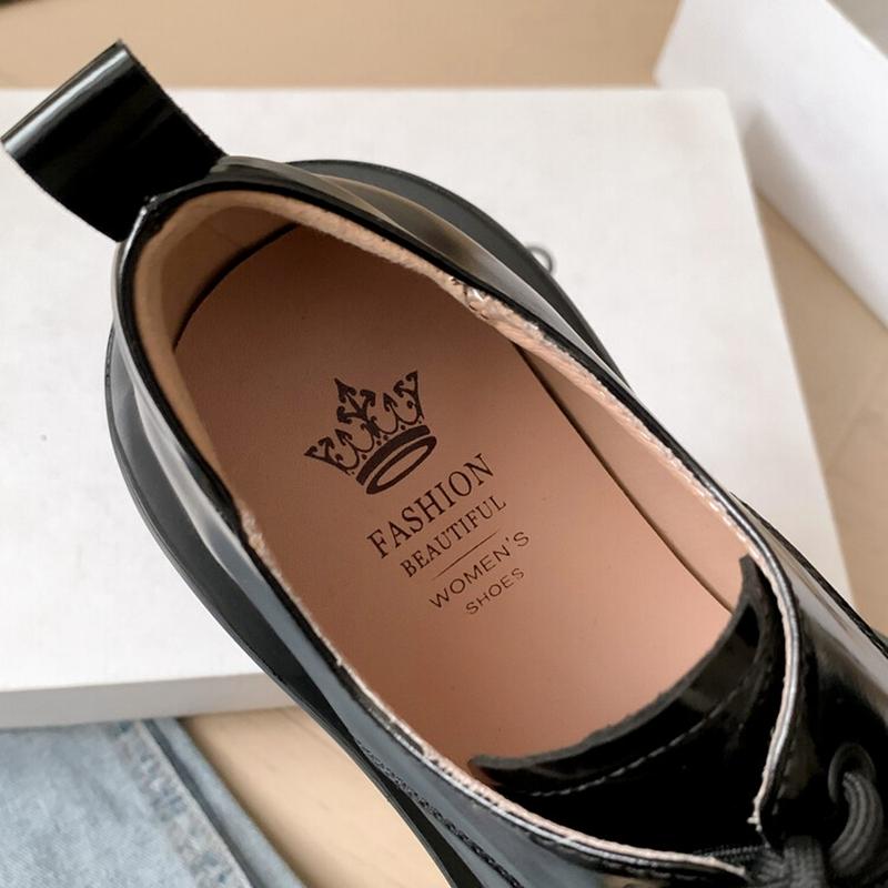 Fashion Women's new genuine leather cowhide thick soled waterproof platform high heels lace up college style single shoes casual shoes