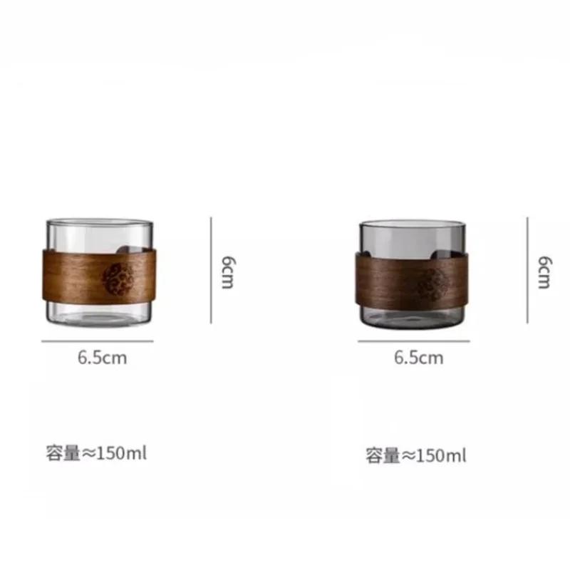 Japanese Style 150ML Heat-resistant Glass Tea Cup with Scald Proof Wooden Holder Kungfu Tea Set Master Cup Household Coffee Mug