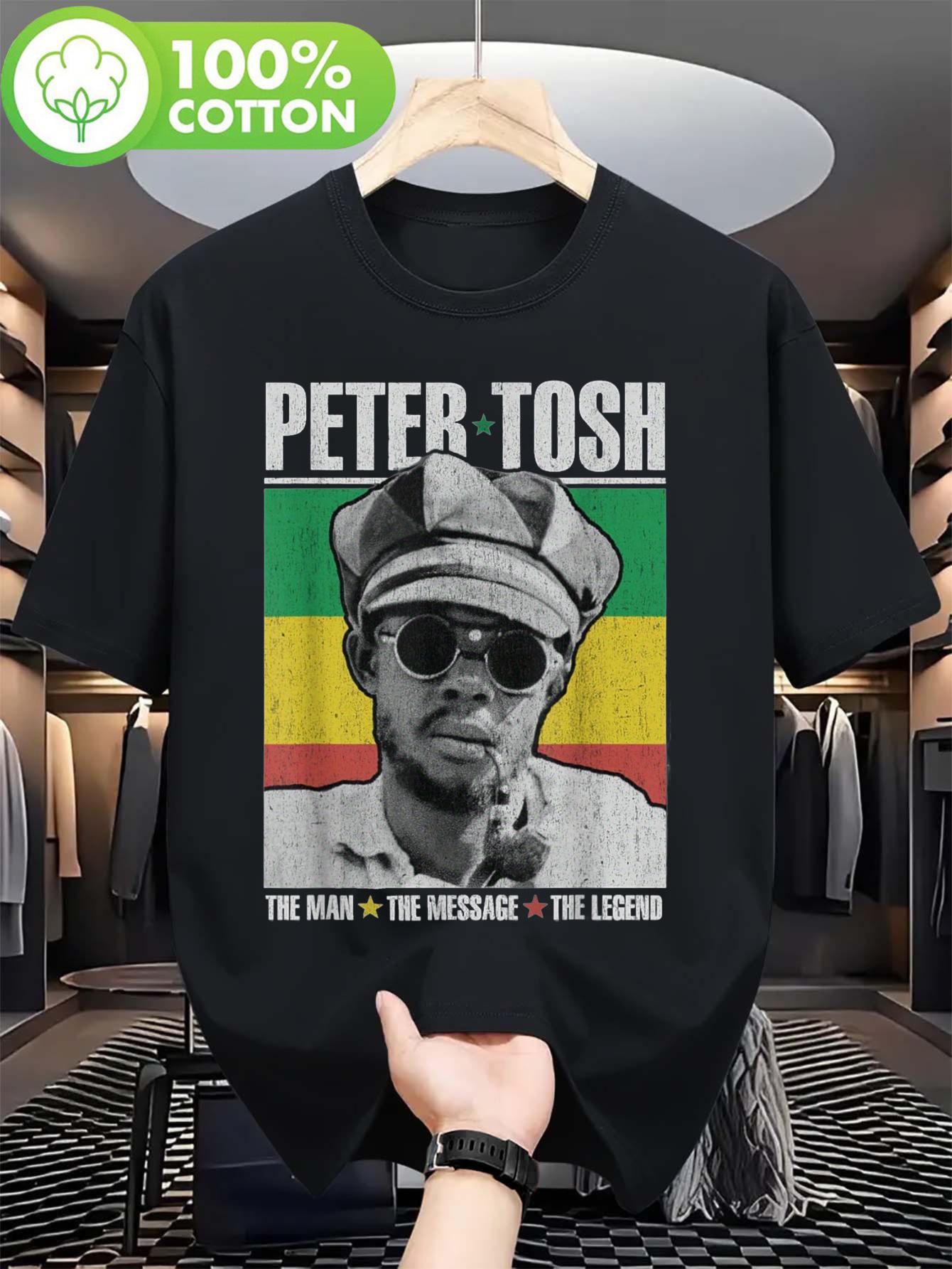 [Peter Tosh Glasses T-shirt] 100% Cotton Peter Tosh Glasses T-shirt - Round Neck, Black, 180g - Size S-4XL Casual Short Sleev... S