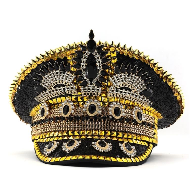 Shimmering Marine Hat with Rivet Studs Rhinestones Decors for Women Girl Roleplay Game and Stage Performances Dressingup