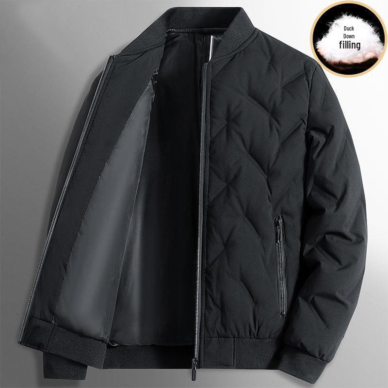 Men's Lightweight Luxury Down Bomber Jacket - Short, Business Casual, Trendy Outerwear for Mid-aged Men.