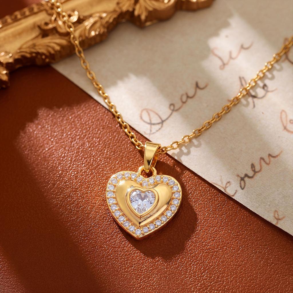 Precious Heart-shaped Pendant Necklace, Elegant and Versatile Titanium Steel Necklace