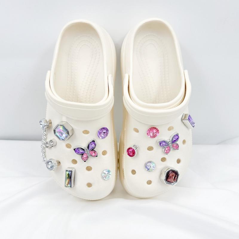 13PCS Shoe Charms for Crocs Colorful Diamond Butterfly Chain Decoration Buckle for Croc Charms Set Accessories Woman Girls Gift