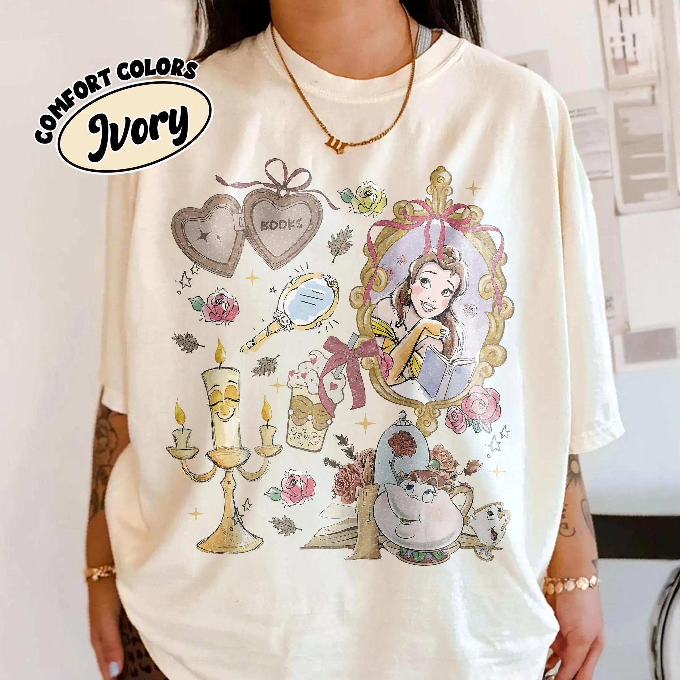 

Womens Disney Retro Belle Princess Tale TShirt Vintage Cotton Short Sleeve Unisex Streetwear Oversized Loose Casual Stylish S