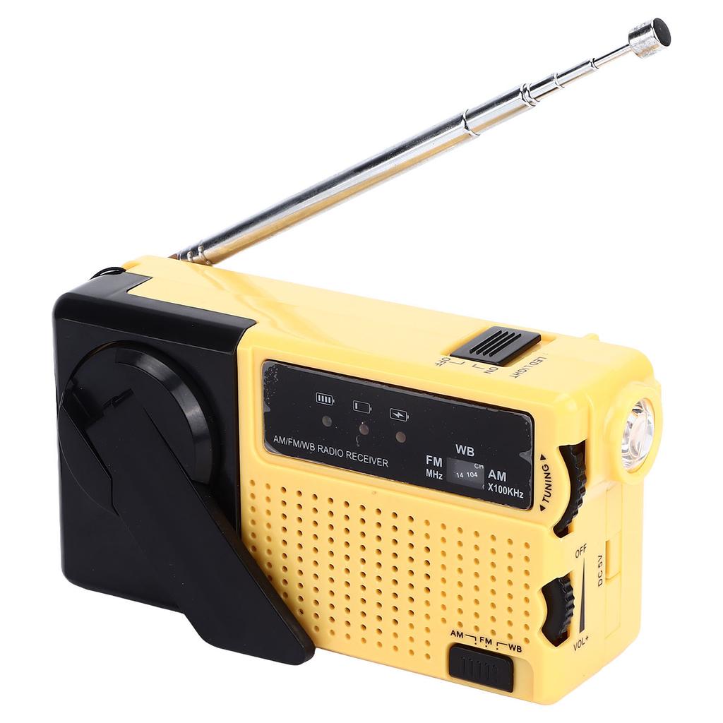 Hand Crank Flashlight Radio Portable Mini FM AM Weather Radio with LED Flashlight Yellow