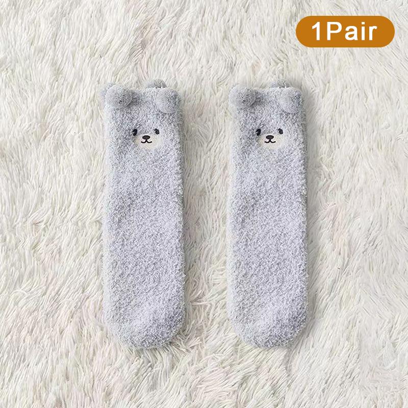 Korallenfleece-Socken für Damen Winter Nicht fusselnd Bodensocken Cartoon-Tier Plüsch Erwachsenen Dick Warm Schlafsocken