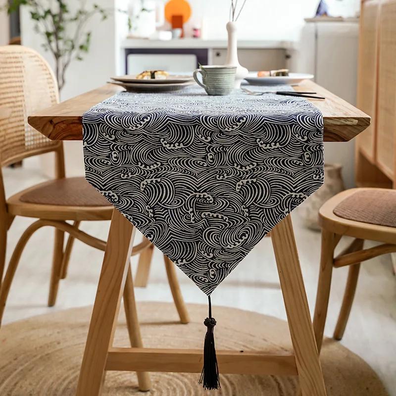 

Дорожки для стола в японском стиле, хлопковые льняные шарфы, чехлы для шкафов с кисточками для украшения чайного столика в гостиной 33x120cmX1 Pcs
