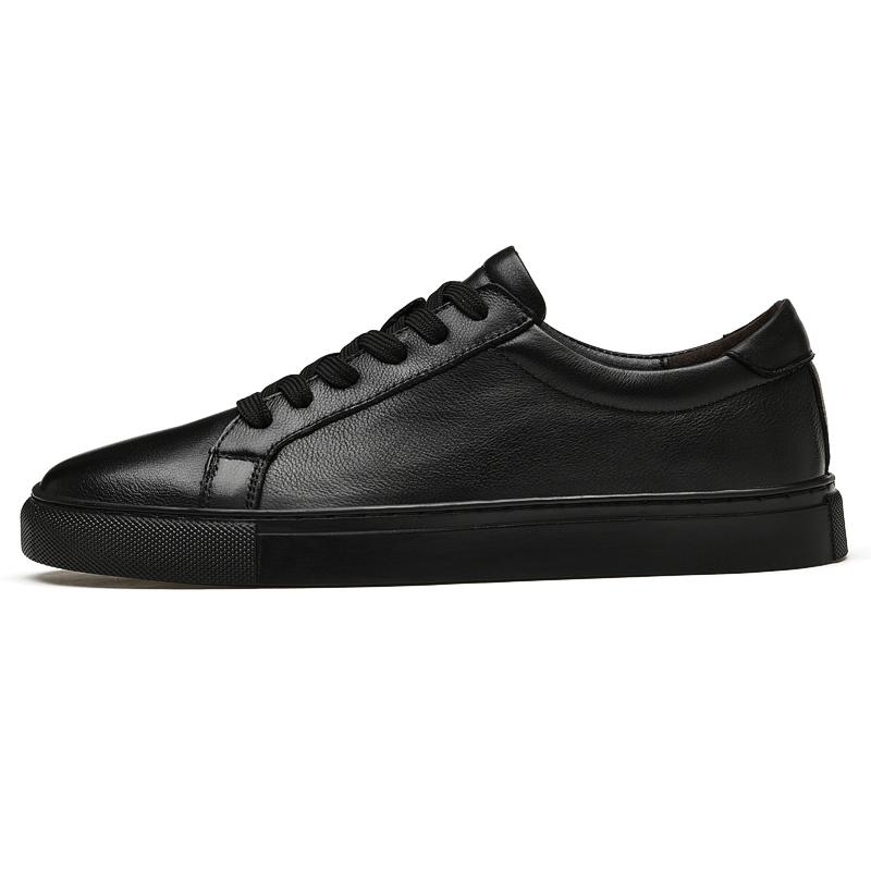 Pure Black Skateboarding Shoes Men Genuine Leather Sneakers Casual Flat Shoes Plus Big Size 48 49 50 Spring Autumn High Quality