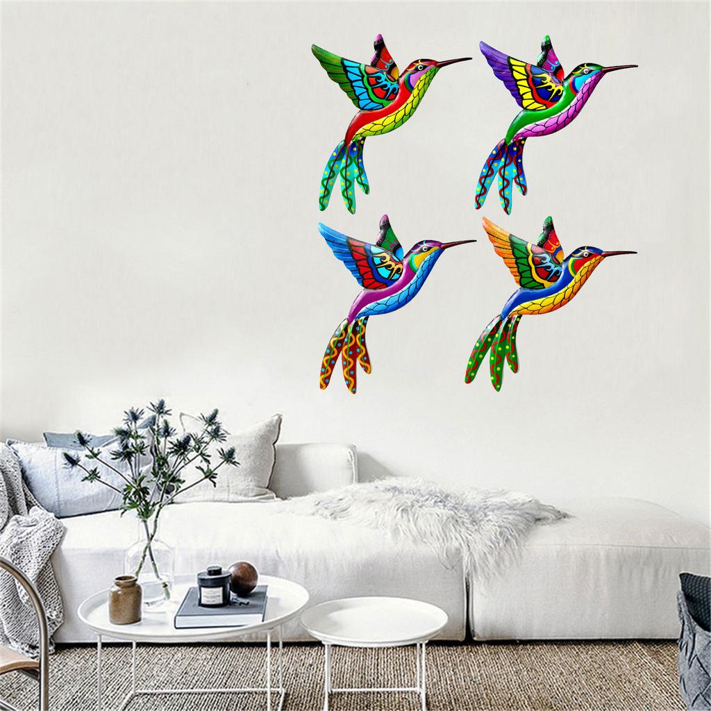 Wrought Iron Hummingbird Ornament 4pcs/set Animal Art Crafts Decor for Indoor Outdoor Garden Yard Door Decoration