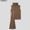 INCERUN Men High Cowl Neck Irregular Stitching Sleeveless T-shirt Casual Ruffled Tops