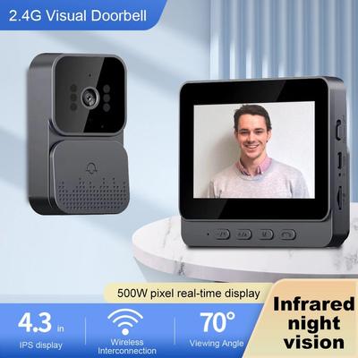 Timbre de vídeo, intercomunicador con cámara de mirilla ocular, 1080P, 2,4G, pantalla IPS de 4,3 pulgadas, timbres visuales para Villa, casa, oficina y apartamento