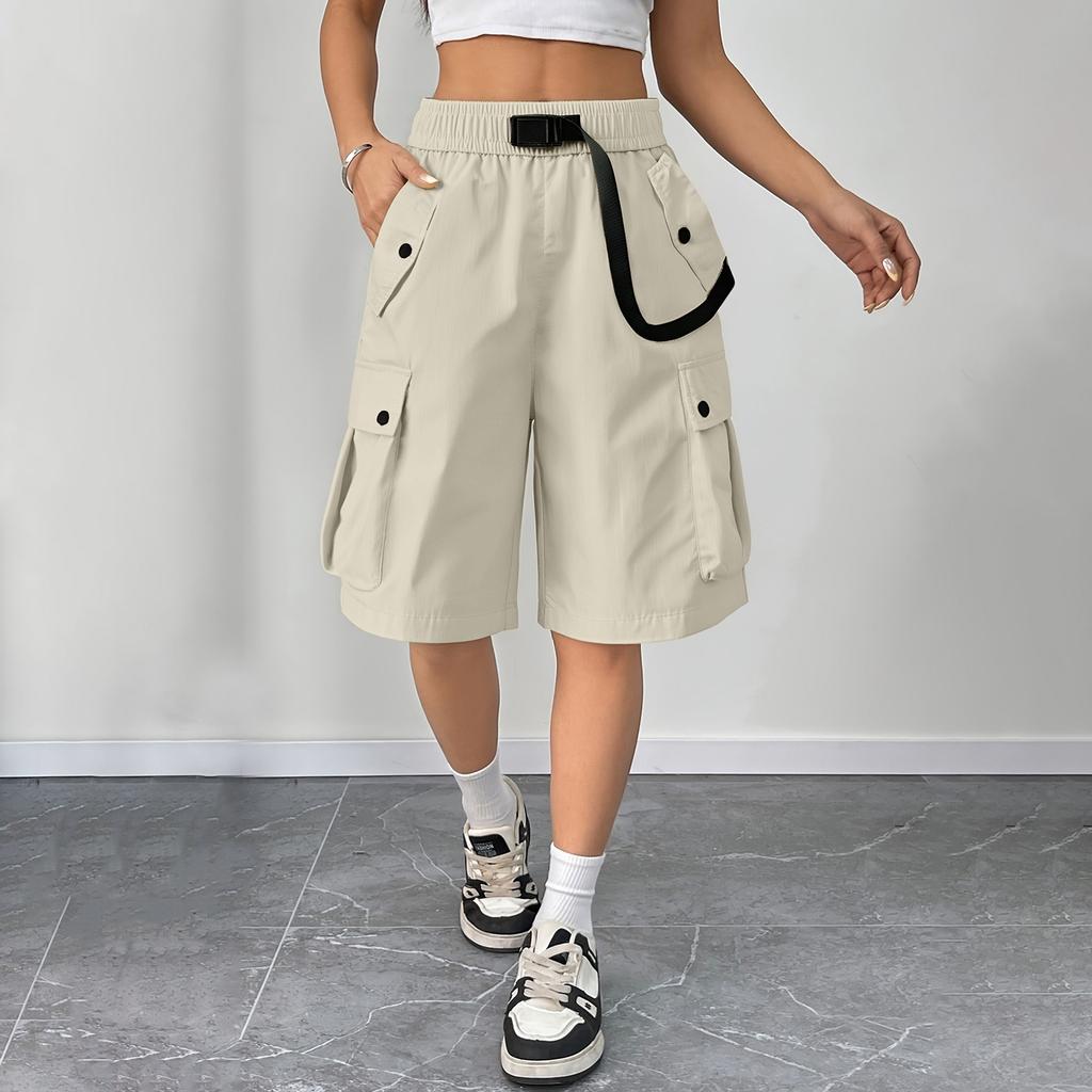 Women's Summer Workwear Dopamine Dressing Workwear Multi Pocket Solid Color Shorts