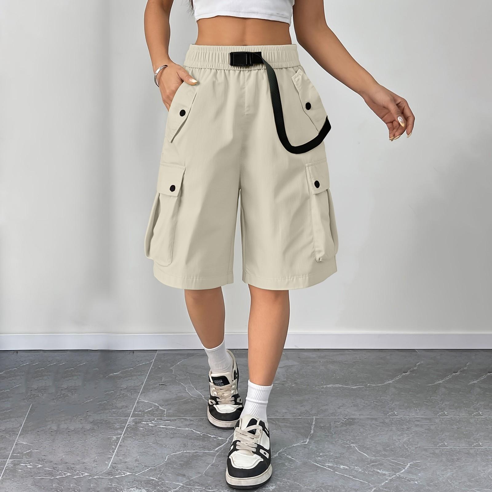 

Женские летние рабочие шорты в стиле дофаминового дрессинга, рабочая одежда, многокарманные, однотонные M хаки