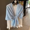 Silk Scarf Women's Summer Korean Version Versatile Thin Gauze Cotton and Linen Scarf Blue Feather Fringed Beach Towel Sun Protection Shawl