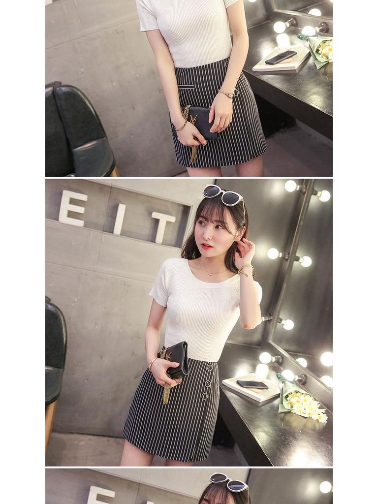 Women's Slim Fit Round Neck Short Sleeve Summer Knit T-Shirt - Solid Color