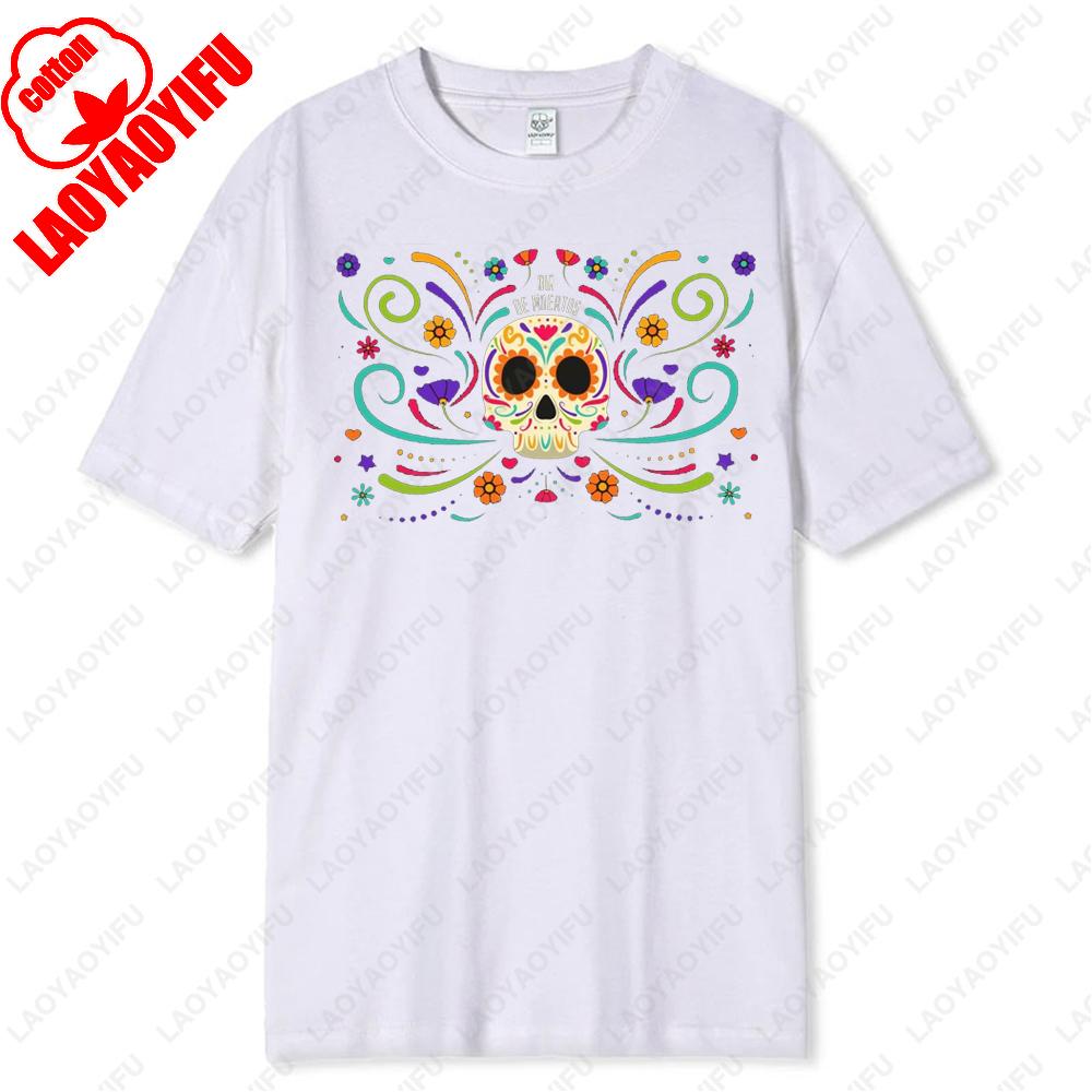 DIA DE LOS MUERTOS Celebrate Mexico May 5th Holiday Mens TShirt Skull Sombrero Flower Print Tops High Quality Cotton Summer Tee