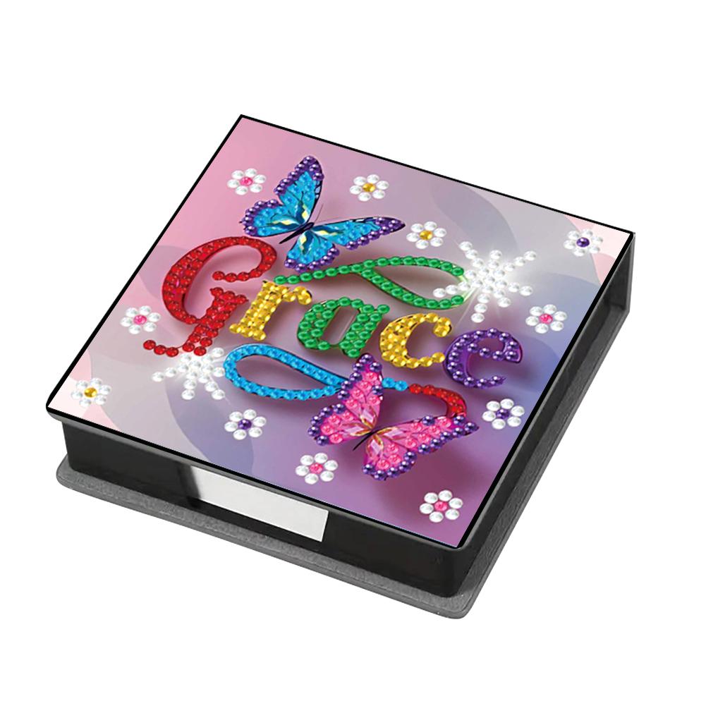 Girl Leather Gem Painting Memo Pad Holder Mosaic Kit Diamond Art Note Box with 160 Sheets of Paper for Adults Beginners