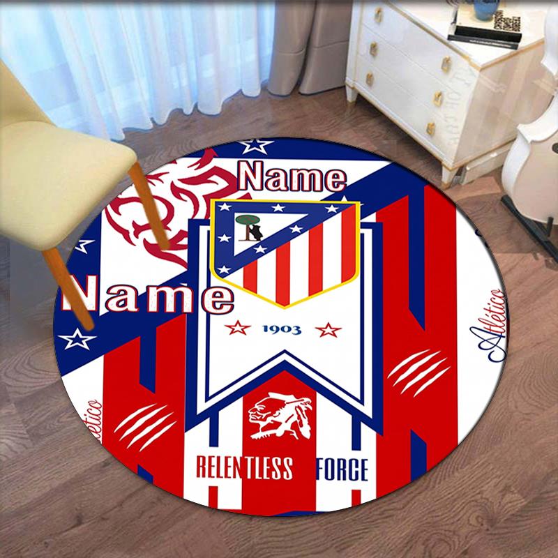 Custom Name Atlético Madrid Printed Round Rug Carpet Chair Rug Area Rug Entryway Doormats,for Office Chair Living Room Bedroom Kitchen Room.