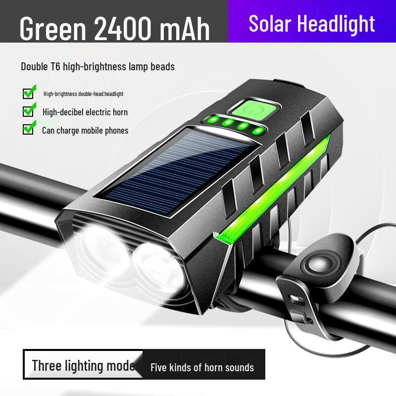 Lishi Solar Bicycle Headlight with Horn and 2400mAh Battery