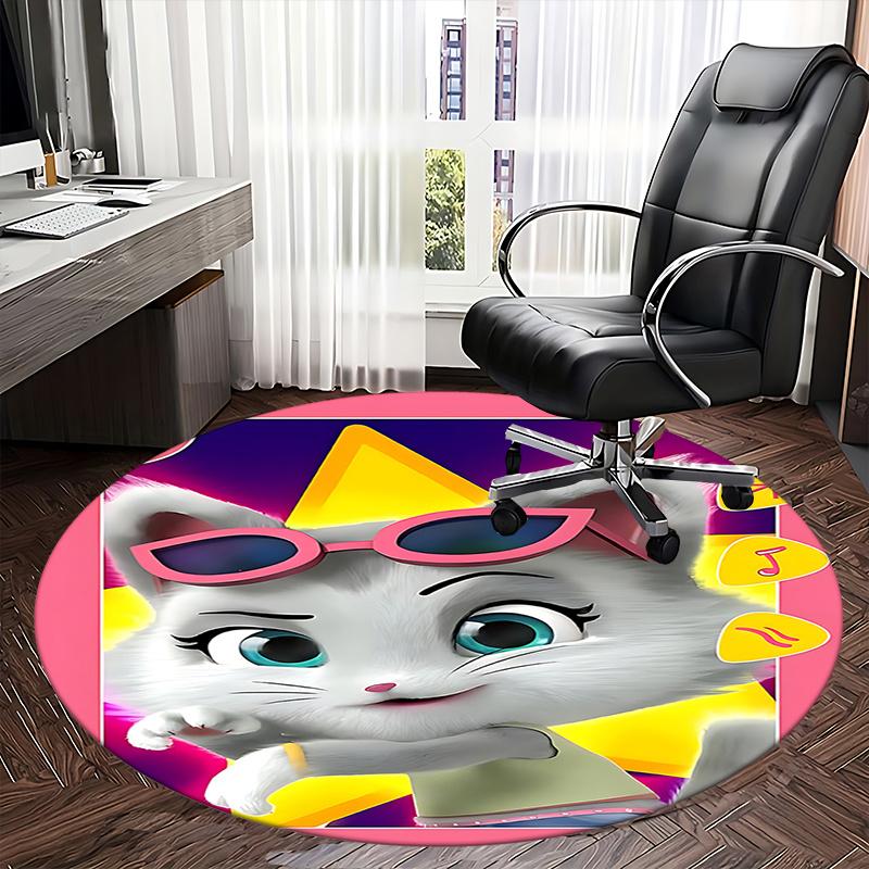 Chic Cat Chair Mat - Round Carpet for Home Decor, Office Use