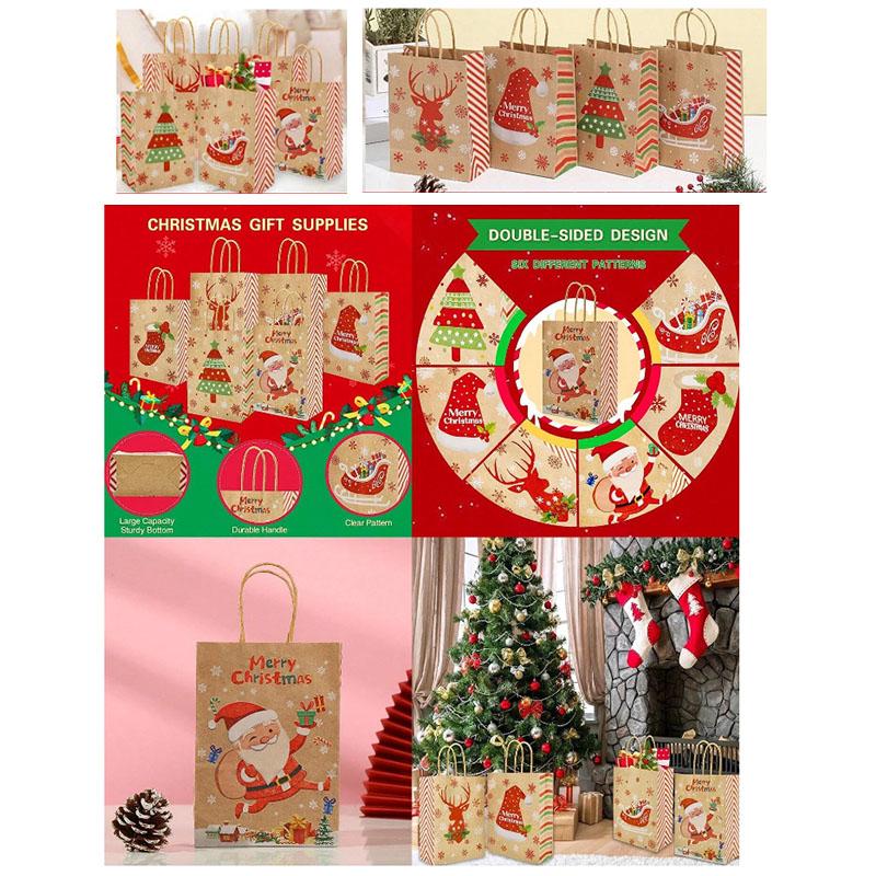 Paper Gift Bags Santa Claus Candy Cookie Packing Bags Festive Gift Wrapping for Navidad Decoration and Christmas Party Supplies