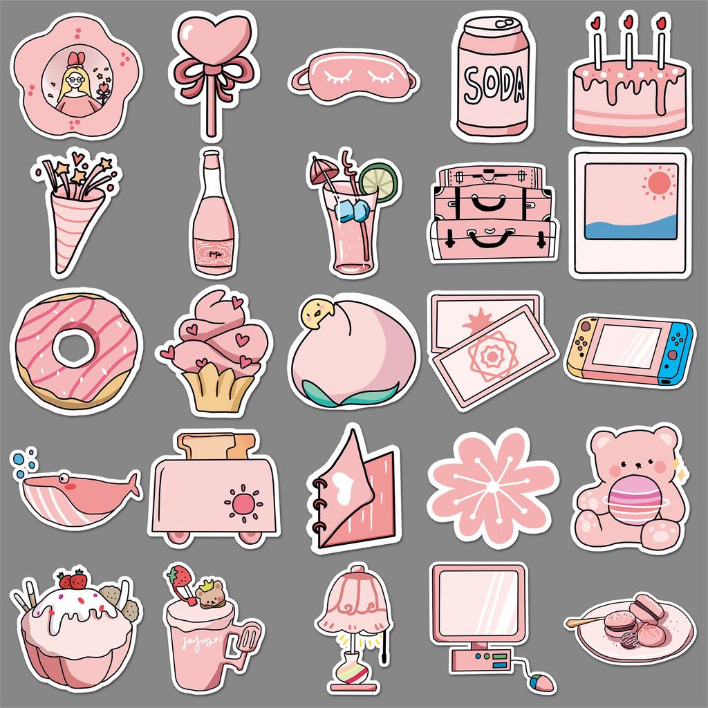 50 Pink Doodle Fresh Cute Guka Creative Decoration DIY Milk Tea Cup Suitcase Stickers