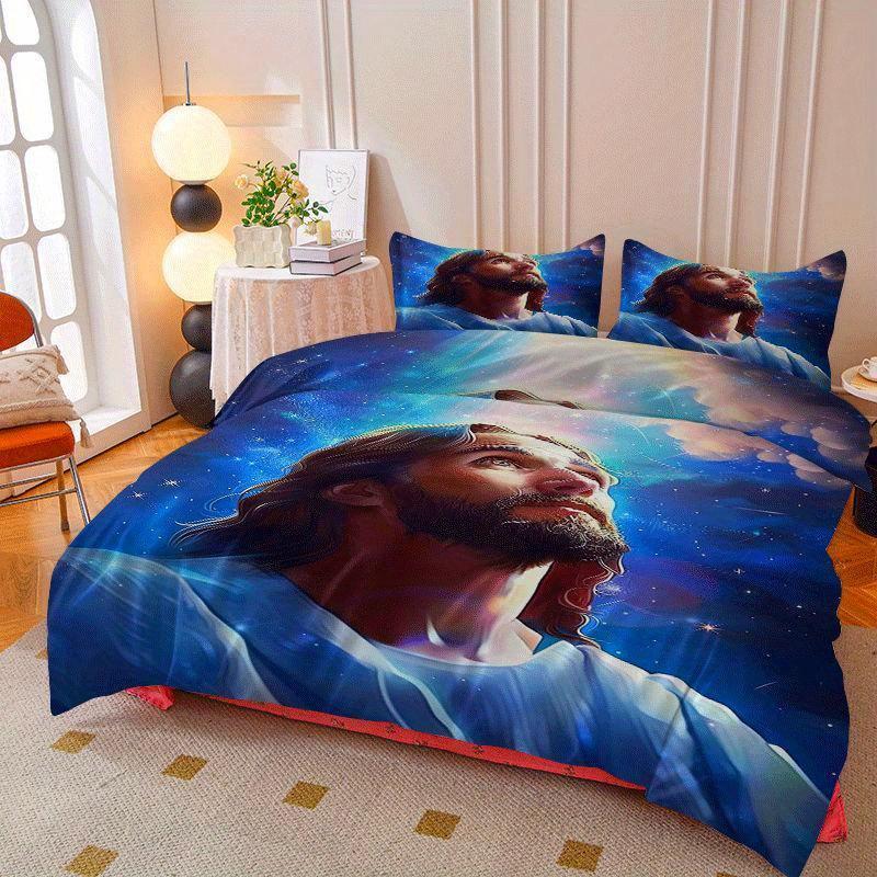 2/3pcs Jesus Christ Heavenly Light Divine Grace Faith Hope Lovequilt Cover Set with Printed Pattern Quilt Cover Set
