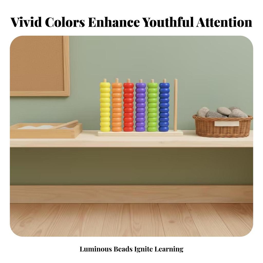 Rainbow Bead Abacus Wood Finish Wooden Toy Textured