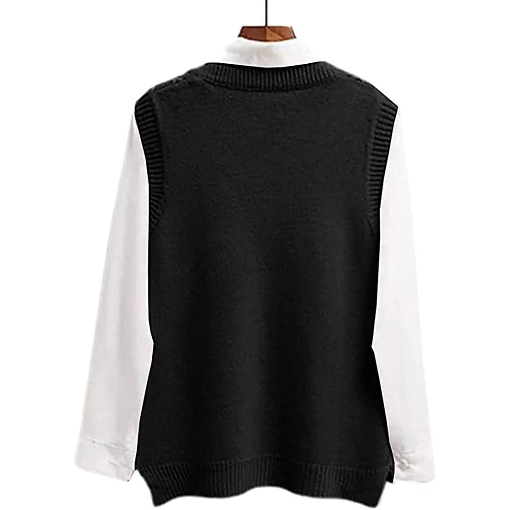 Women's Casual V-Neck Pullover Shirt Collision Color Sleeveless Sweater Vest