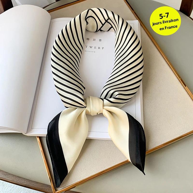 Luxury Brand Silk Square Plaid Scarf Women Satin Neck Hair Tie Band Soft work neckerchife 2024 NEW Hijab Head Female Foulard