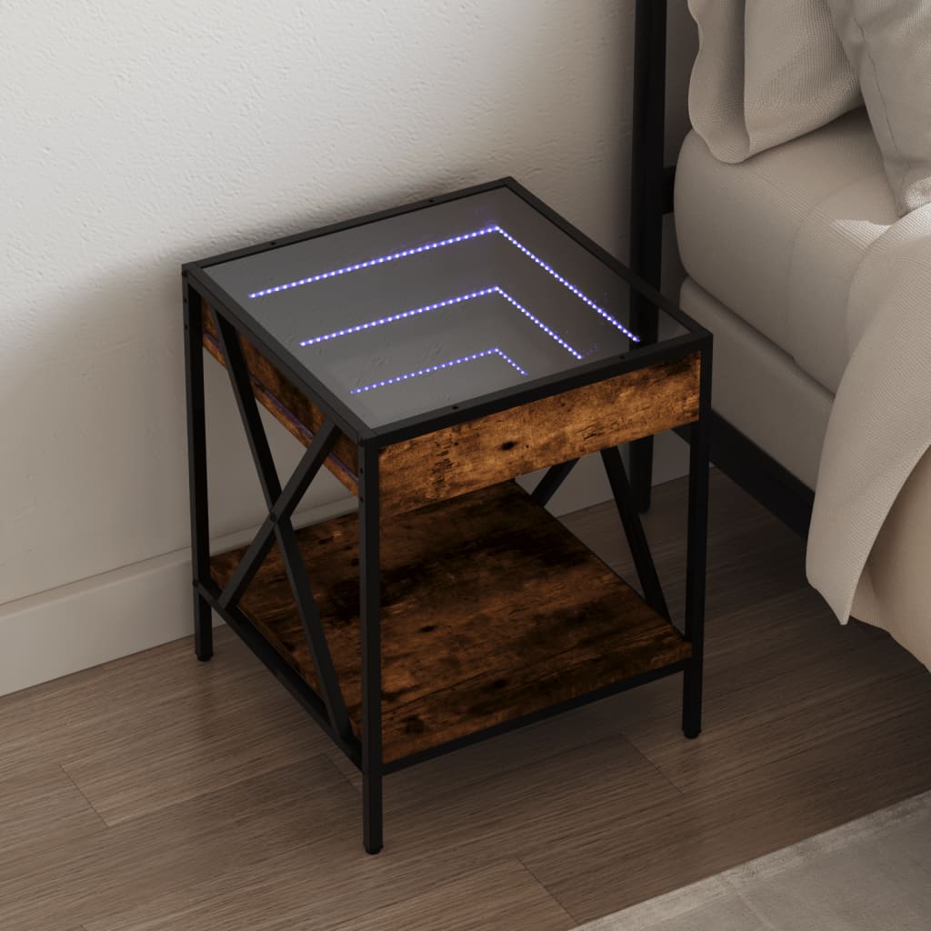 Nightstand with Infinity LED Smoked Oak Finish 40x40x49 cm