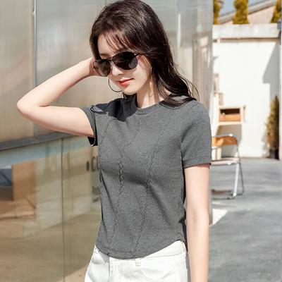 2024 Summer Short-sleeved New Round-neck Shirt, Lotus Joint T-shirt, Half-sleeved Undershirt, High-waisted Short Style, Slim, Fashionable and Sporty