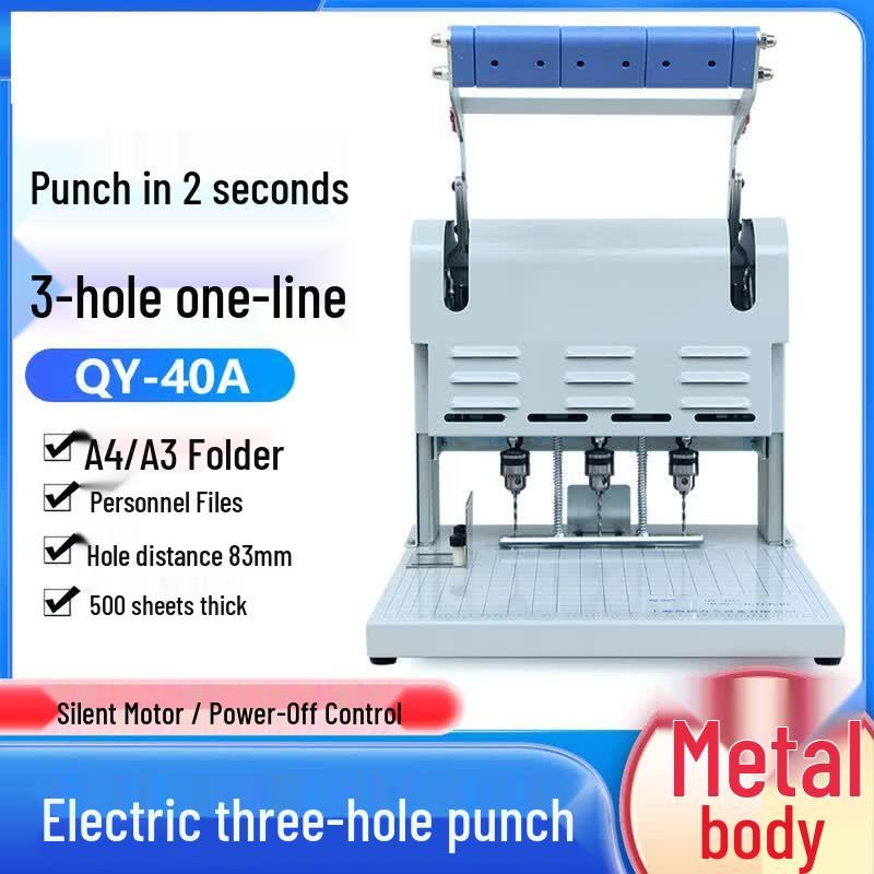 Qiyan Electric 3-Hole Archival Document Punch & Binder CN Plug (adapter Included)