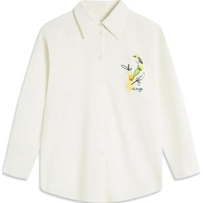 Comfortable Casual Loose Polo Long Sleeve Shirt Women Shirts Off-White ASHU090-3