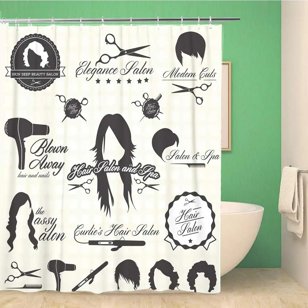 Barbershop Fabric Shower Curtain Set Barber With Tartan Vintage Badge Beard Cut Gentleman Graphic Grooming Screen Bathroom Decor