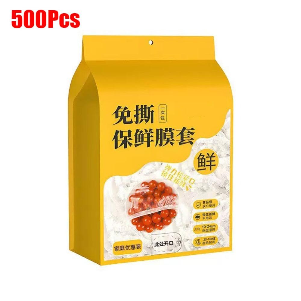 300/400/500Pcs Durable Wall-mounted Disposable Food Cover Extractable Elastic Fresh Bag Transparent PE Plastic Wrap