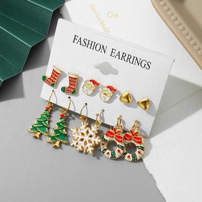 Weihnachts-Ohrringe-Set, 6 Paar Set, exquisite Schneeflocken-Mode-Ohrringe, Weihnachtsbaum, Weihnachtsmann-Ohrringe, Weihnachtssocken, Ohrstecker-Set
