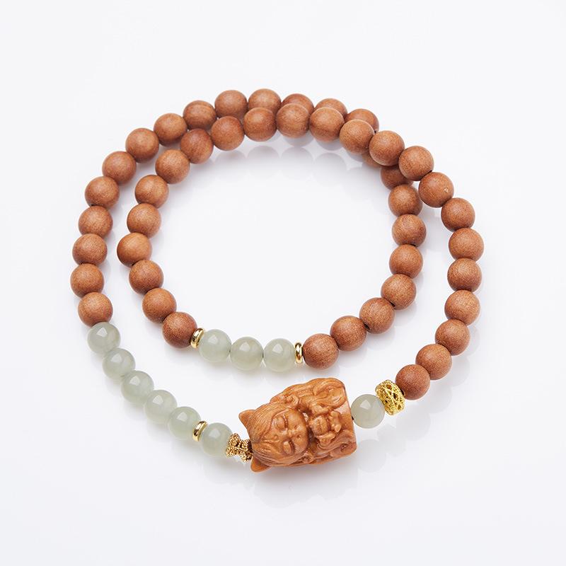 Yongxiang-style Beijing Incense Ash Glass Bracelet with Pink Porcelain Nine-tailed Fox and Gold Foil, Good Luck Bracelet, Gift for Best Friends