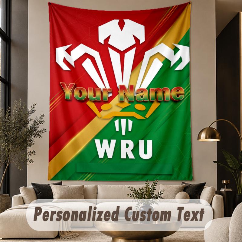 Custom Text Tapestry Wales Rugby Print Wall Tapestry Indoor Living Room Wall Decor