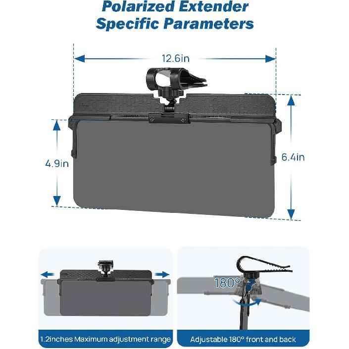 JOYTUTUS Polarized Sun Visor Extender For Car, Upgraded Adjustable Car Sun Visor Extension Sun Blocker UV400, Anti-Glare Stray Light UV Rays