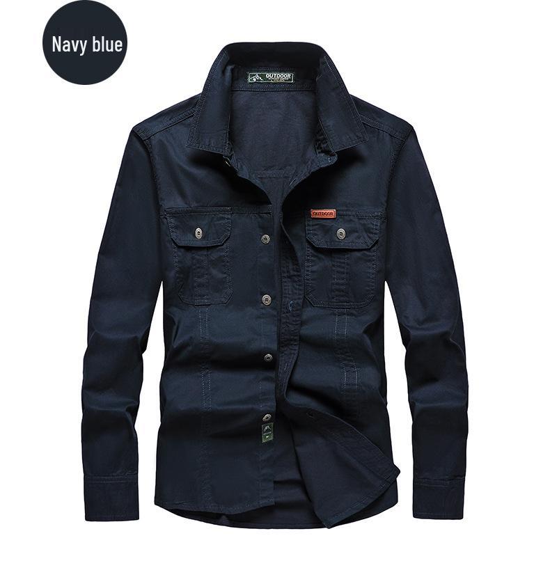 Men's Non-Iron Long Sleeve Cotton Workwear Shirt - Loose Fit, Casual Outdoor Top